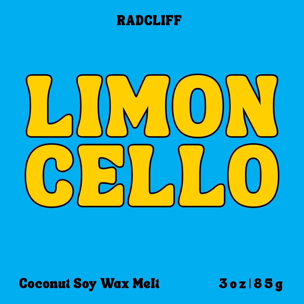Radcliff Limoncello coconut soy wax melt, 3 oz label