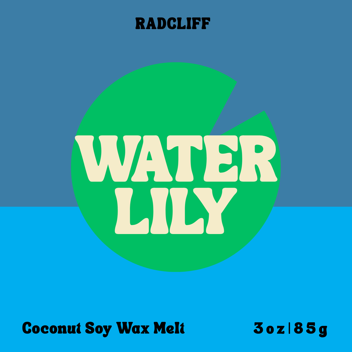 Radcliff Water Lily coconut soy wax melt, 3 oz label