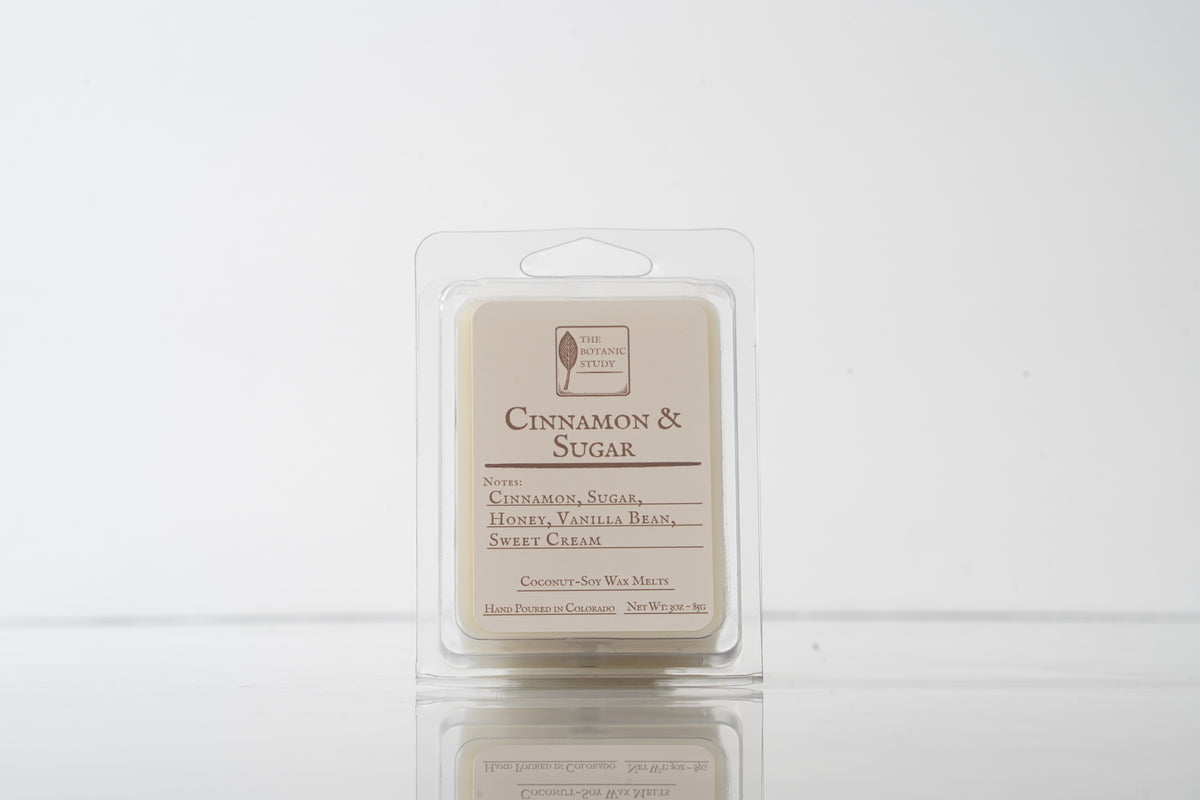 Cinnamon & Sugar wax melt packaging on a white background