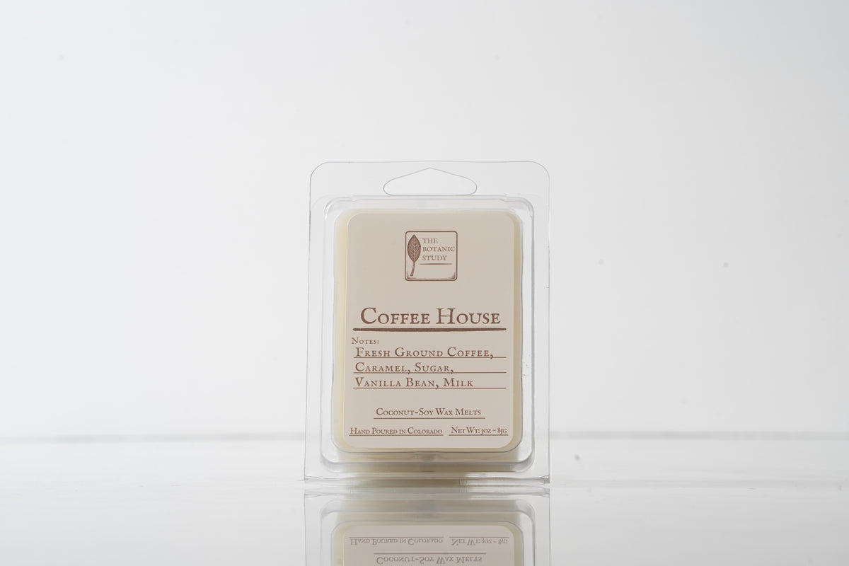 Coffee House wax melt packaging on a white background