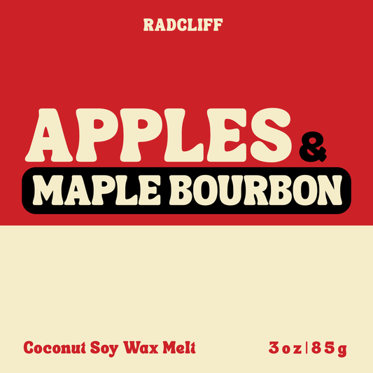 Radcliff Apples & Maple Bourbon coconut soy wax melt, 3 oz label