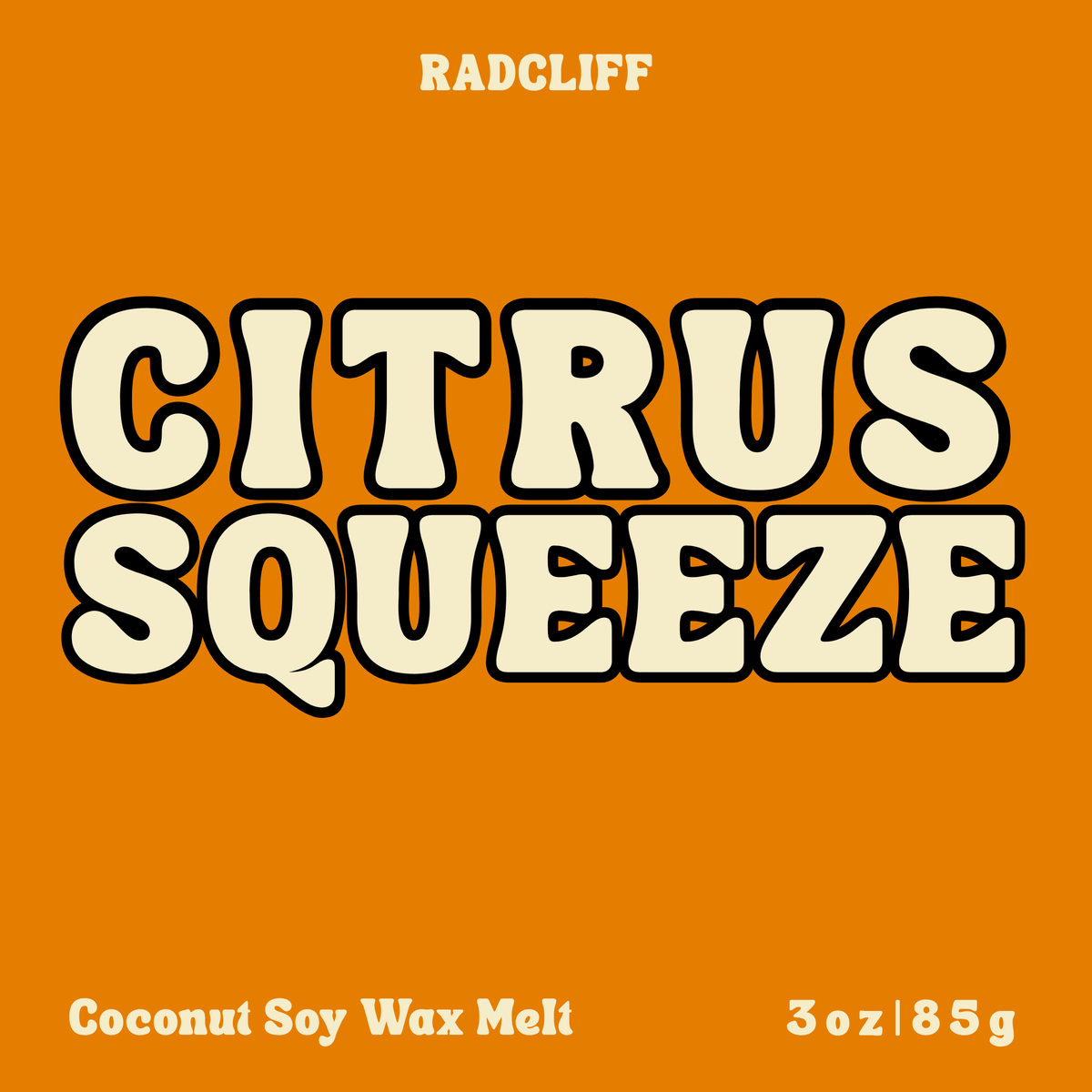 Radcliff Citrus Squeeze coconut soy wax melt, 3 oz label