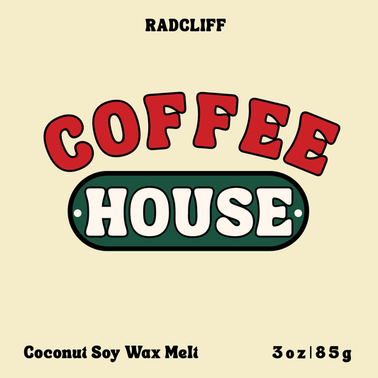 Radcliff Coffee House coconut soy wax melt, 3 oz label