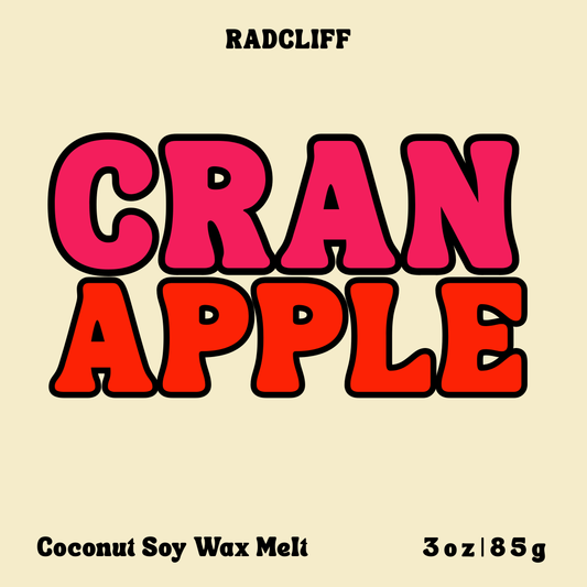Radcliff Cran Apple coconut soy wax melt, 3 oz label