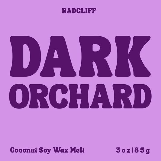 Radcliff Dark Orchard coconut soy wax melt, 3 oz label