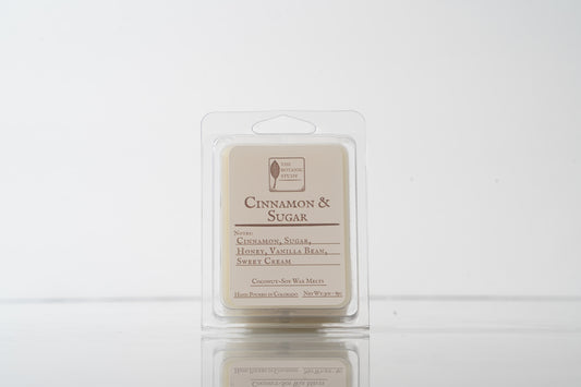 Cinnamon & Sugar wax melt packaging on a white background