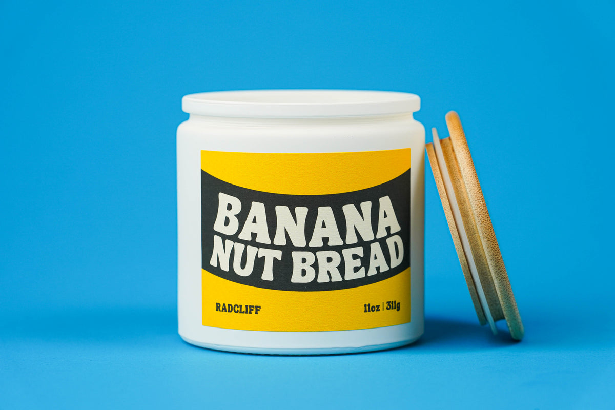 Banana Nut Bread Candle - 11 oz white jar, lid off