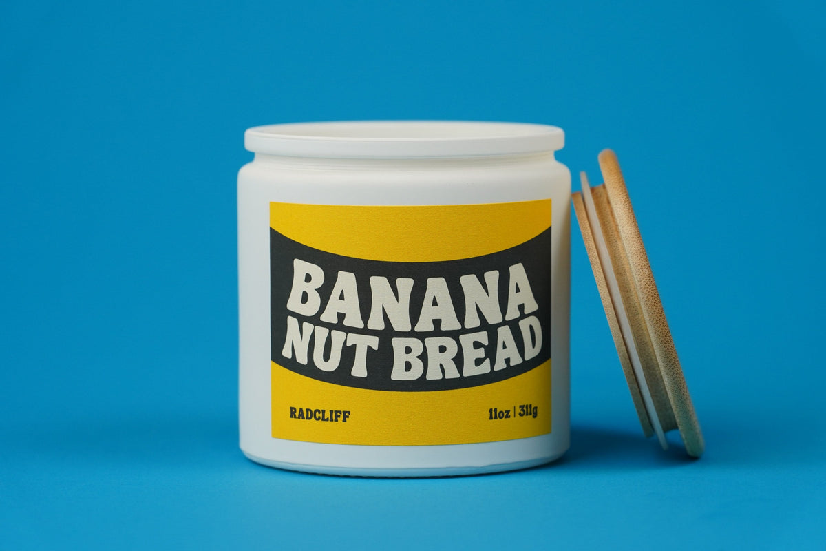 Banana Nut Bread Candle - 11 oz white jar, lid off