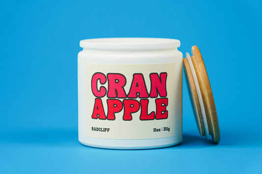 Cran Apple Candle - 11 oz white jar, lid off