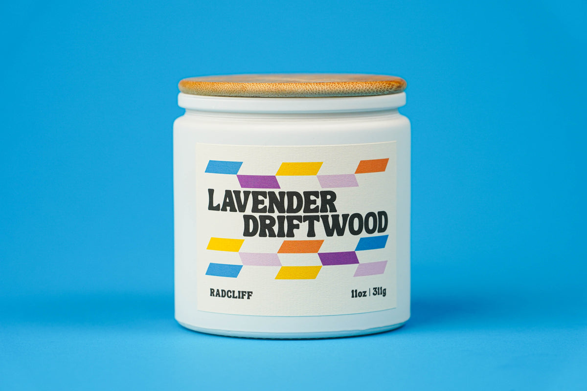 Lavender Driftwood Candle - 11 oz white jar with bamboo lid