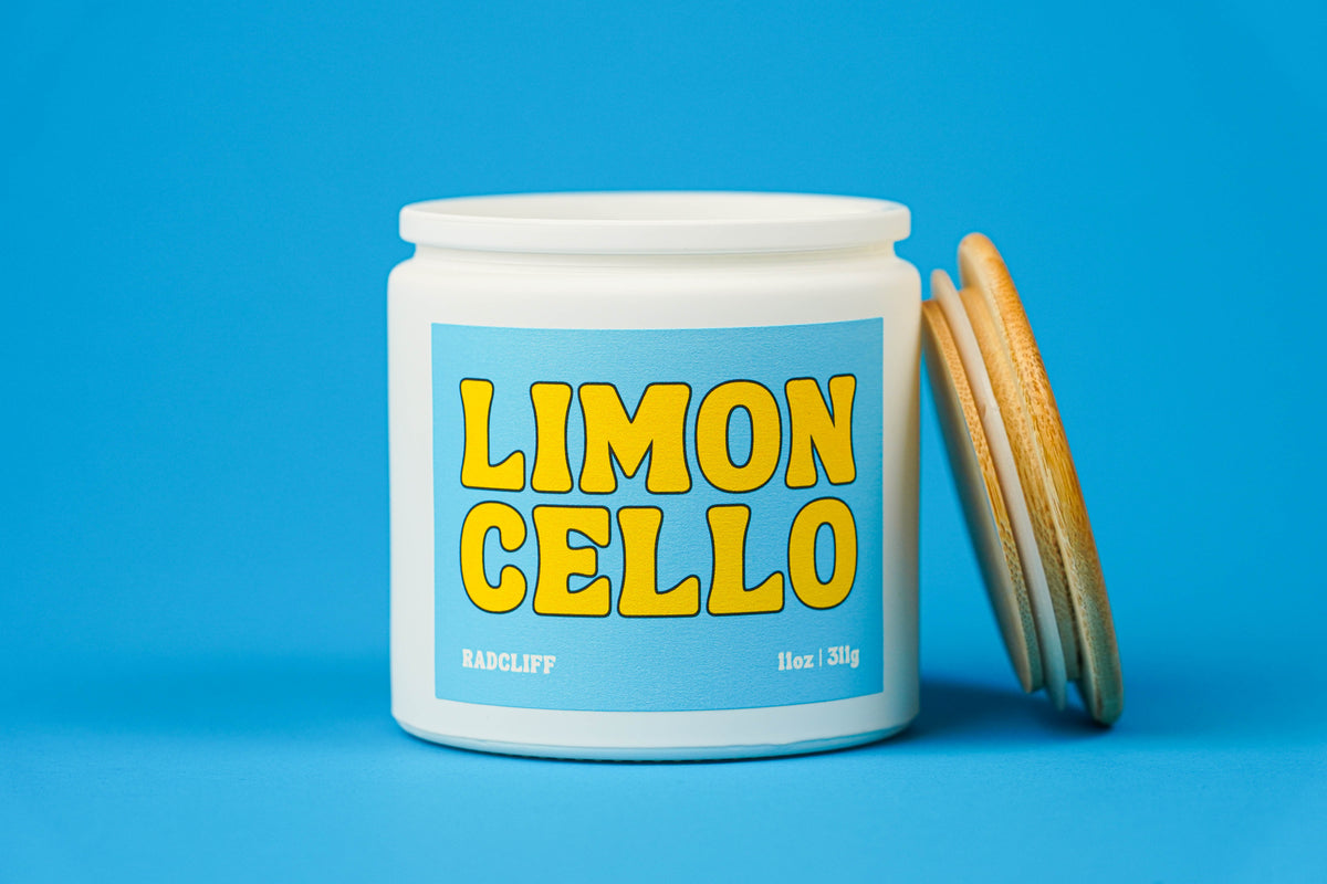 Limoncello Candle - 11 oz white jar, lid off