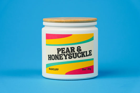 Pear & Honeysuckle Candle - 11 oz white jar with bamboo lid