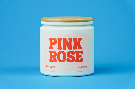 Pink Rose Candle - 11 oz white jar with bamboo lid