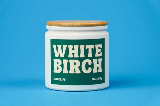 White Birch Candle - 11 oz white jar with bamboo lid